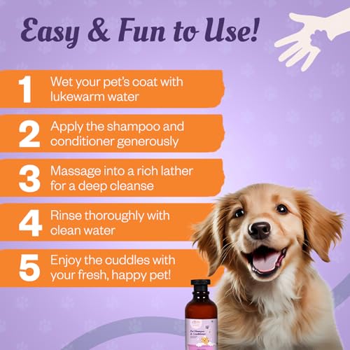 Image of 2-in-1 Pet Shampoo & Conditioner - Lavender & Frankincense Oil - 300ml| Soft & Shiny Coat | Anti-Shedding & Odor Control| Fleas & Ticks Dog & Cat Shampoo| Gentle Puppy & Adult Pet Wash
