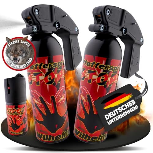 2 x Wilhelm Pfefferspray 470 ml + 40 mlAbwehrspray Selbstverteidigung CS Gas KO Spray hochdosiert (ca. 2 Mio. Scoville) effektives Verteidigungsspray