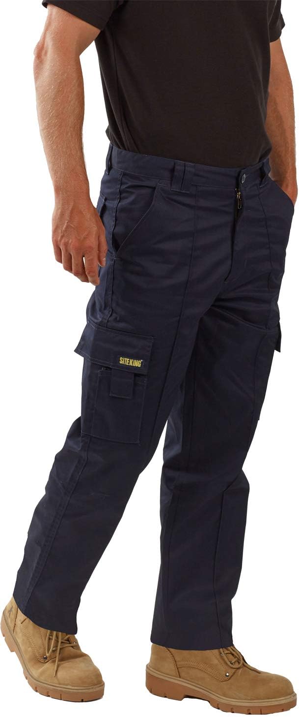 SITE KING Mens Cargo Combat Work Trousers Sizes 28 to 56 with Button & Zip Fly