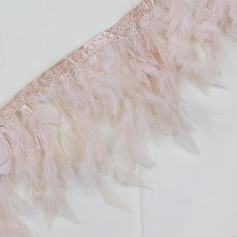 MoreChioce Garniture Plumes De Dinde Beige 2 M – Franges Moelleuses 10-15 Cm Pour Robes, Mariage & Couture