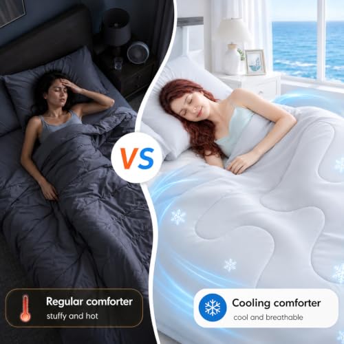 LULLUX Cooling Blanket for Hot Sleepers, Cooling Comforter Queen Size, Grey - image 9