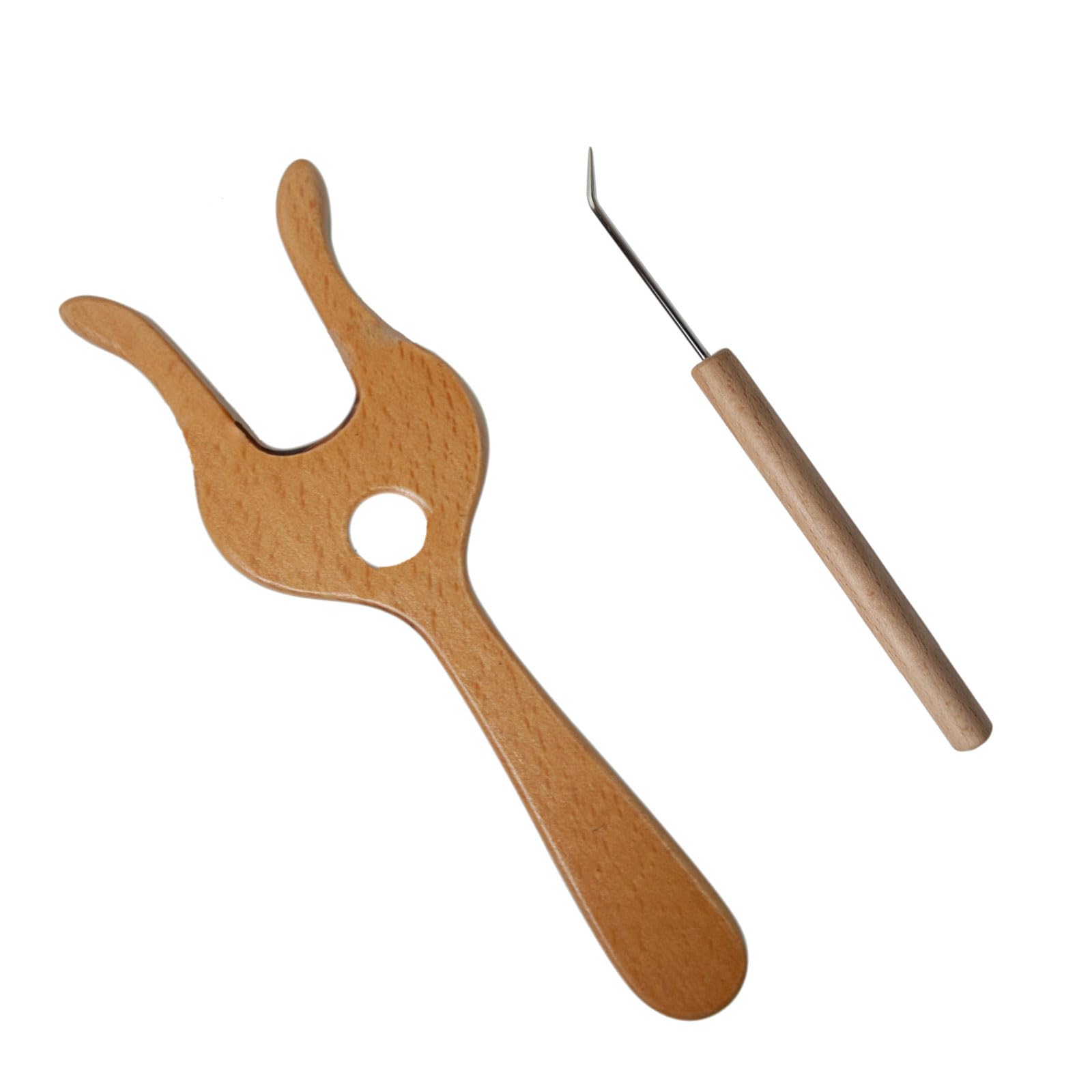 Tsophreniq Wood Knitting Fork Braiding Tool with Bent Tip Needle for Beginner Adult Cord Making Braiding Weaving Tool for Beginner