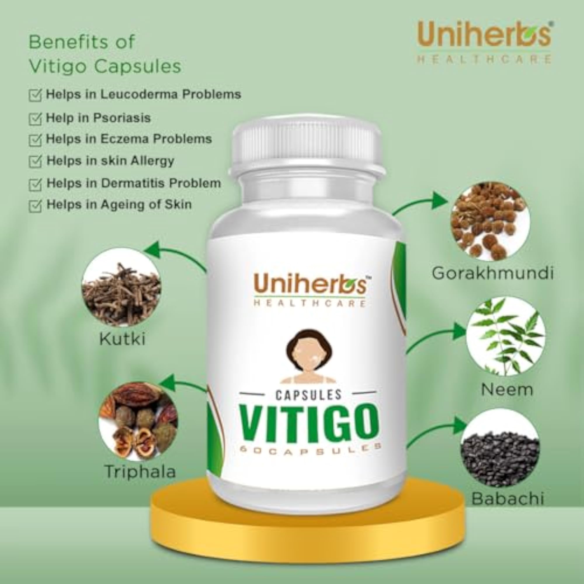 Uniherbs Vitigo Capsule, Ayurvedic Skin Care Supplement