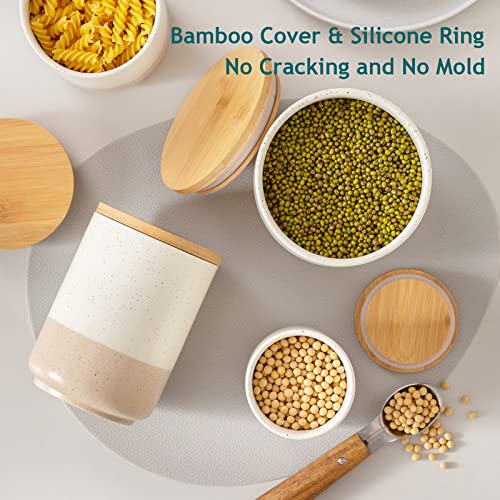 Vancasso Sabine Canister Sets For Kitchen, Ceramic Kitchen Canisters For Countertop With Airtight Wood Lids, Large Flour And Suger Containers For Coffee, Tea, Spice (Set Of 3) #TOP4