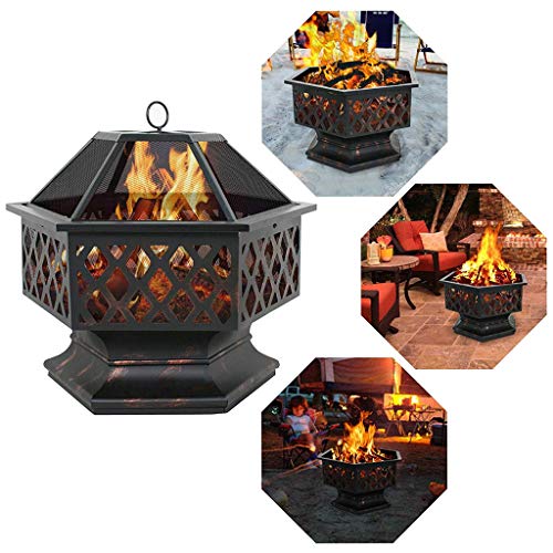 Feuerstelle im Freien Offener Kamin Patio Hinterhof Heizung Stahl Firepit Bowl Schwere Stahl, Hex förmig Garten & Heizpilz