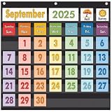 TOGETRUE Classroom Calendar Pocket Chart, Monthly Calendars and Weather Set with 70 Cards for Classroom, Homeschool Supplies for Kids Easy Learning (Black)