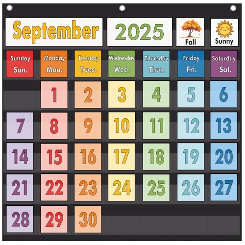 TOGETRUE Classroom Calendar Pocket Chart, Monthly Calendars and Weather Set with 70 Cards for Classroom, Homeschool Supplies for Kids Easy Learning (Black)