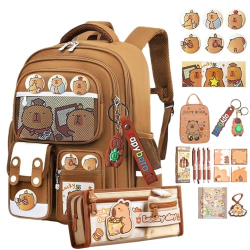Sac à dos Capybara stylé pour le collège et le lycée avec bandes réfléchissantes de sécurité