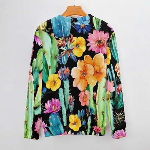 Watercolor Cacti Cactus Flowers Men's Crew Neck Sweater Knit Pullover Women Casual Long Sleeve Crewneck Loose Fit Top3
