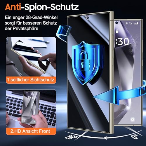 UniqueMe für Samsung Galaxy S24 Ultra für Panzerglas Sichtschutz - [Full Screen Displayschutz] Schutzfolie Sichtschutz für Samsung Galaxy S24 Ultra Schutzglas,Auto Installation,2 Stück 3