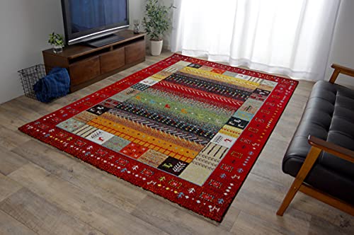 イケヒコ ラグ カーペット トルコ製 ウィルトン織り イビサ ギャッペ調ラグ 約133×190cm レッド 抗菌防臭 消臭機能 へたりにくい #2348329