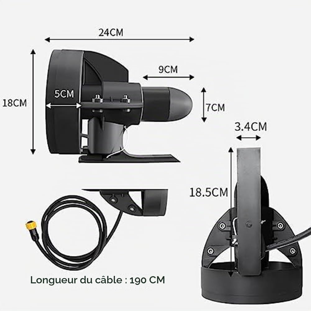 Aileron électrique motorisé à batterie pour planche de stand up paddle et planche de surf – Moteur d'aileron rechargeable 12 V pour longboard, kayak et SUP