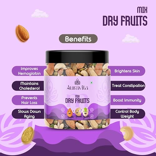 Image of Auravita Mix Dry Fruit 100gm | Healthy Mixed Nuts and Seed with Almonds, Cashews, Dates, Pumpkin Seeds, Candied Amla | Reusable Jar Pack Of 1