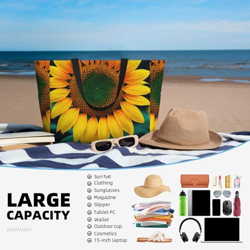 Large Capacity Beach Bag Waterproof Pool Tote for Gym Swimming Camping Carry On Bag Rainbow Sunflower Print2