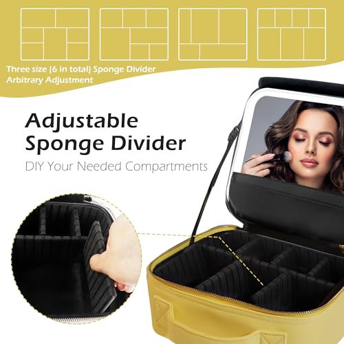 Image of Travel Makeup Bag Cosmetic Bag Makeup Organizer Bag with Lighted Mirror, Adjustable Brightness in 3 Color Scenarios, Waterproof Makeup Train Case, Gift for Women - Light Yellow(Woven)