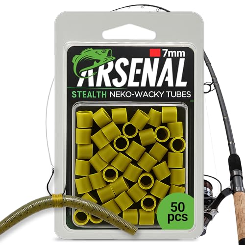 Arsenal Stealth Silicone Tube Shields - 50-Pack (Green Pumpkin, 7mm) Premium Silicone O-Rings for Wacky Rigs & Neko Rigs, Fishing Lure Accessories, Ideal for Wacky Worm, Neko Rig Hooks & Senko Kits