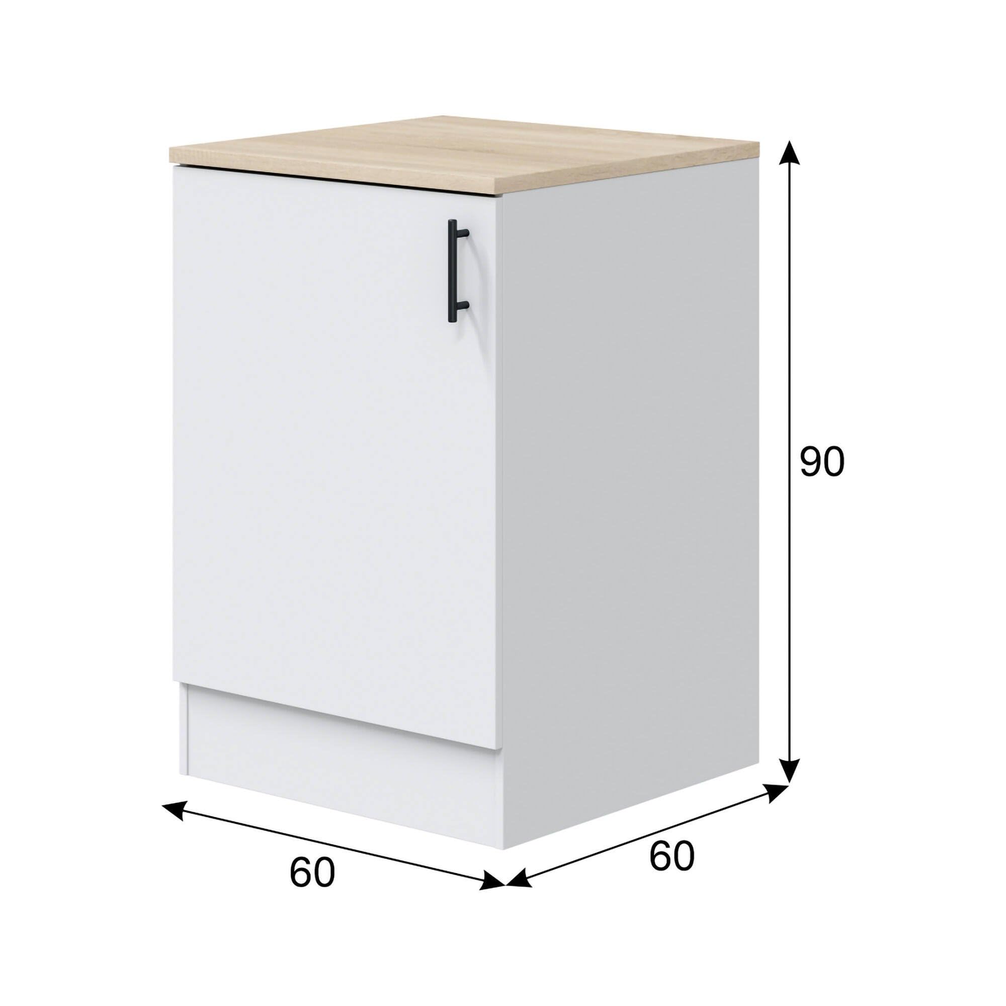 Mobile 1 anta Fombio, Armadietto verticale, Modulo contenitore, Base cucina compatta, 60x60 h90 cm, Bianco e Rovere