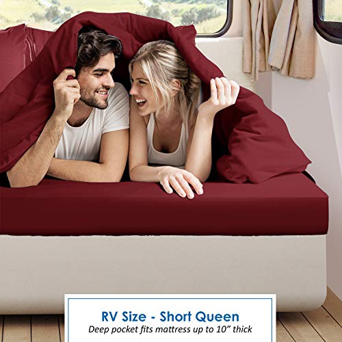 Nestl Burgundy Red Short Queen Sheets for RV, Hotel Luxury RV Queen Sheets Set, 6 Piece Fitted Bed Sheet Set and Pillowcases, Super Soft, Wrinkle-Free, and Breathable Camper Bedding