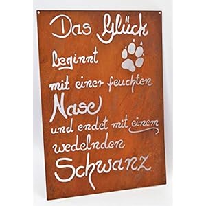 Dekostüberl Edelrost Tafel Hundeglück gelasert 30x21cm Schild Garten Deko Geschenk