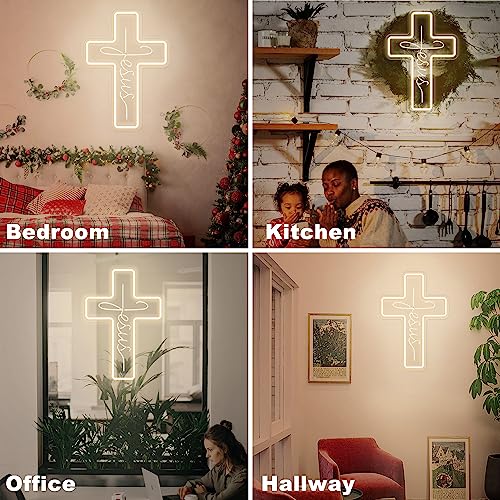 Image of Cross Neon Signs Jesus Neon Signs LED Wall Decor for Bedroom Living Room Weddings, Dimmable Light Sign for Home Decor, Religious Events, Christmas Easter Celebrations Gifts (Jesus Cross)