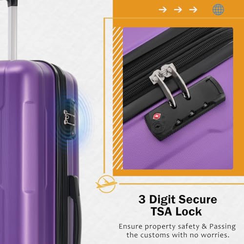2-Piece Expandable Luggage Set with Spinner Wheels, Lightweight ABS Suitcases with TSA Lock, 20"+24" Carry On & Checked Baggage (Purple + ABS)4