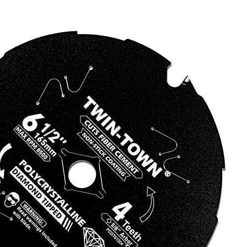 Twin-Town Pcdt61204 6-1/2 Inch 4 Tooth Polycrystalline Diamond Tipped (Pcd) Hardie Fiber Cement Saw Blade With 5/8 Inch Arbor #TOP2