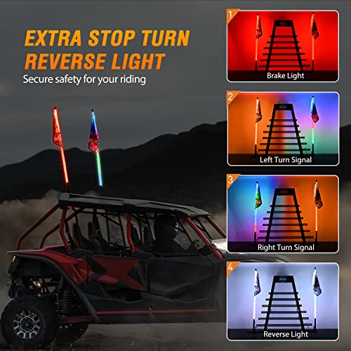 Image of Nilight 2PCS 3FT RGB LED Whip Light, Remote App Control w /DIY Chasing Patterns Stop Turn Reverse Lighting Modes Safety Lighted Antenna for ATV UTV Polaris RZR Can-am Dune Buggy Jeep