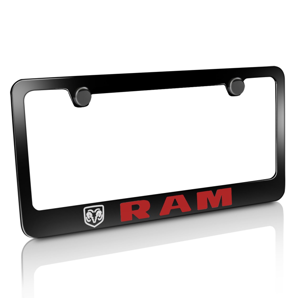 Dodge RAM in Red Black Metal License Plate Frame