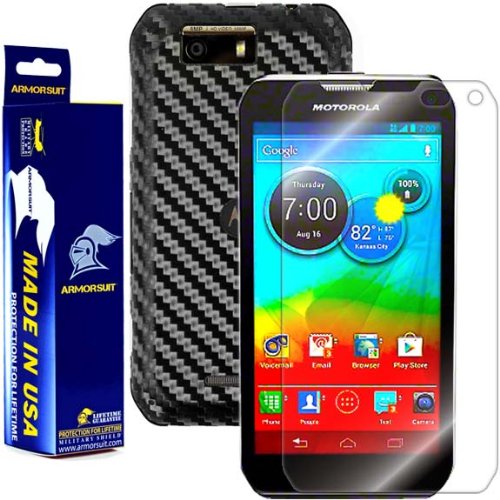Armorsuit MilitaryShield® Motorola Photon Q 4G LTE Screen Protector + Black Carbon Fiber Full Body Skin/Front Anti-Bubble Ultra HD Shield w/Lifetime Replacements