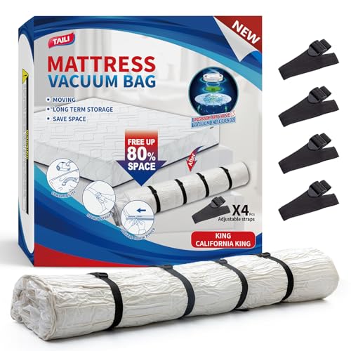 TAILI Mattress Vacuum Bag, King/Califonia King Mattress Vacuum Storage Bag with 4 Straps, Sealable Bag for Memory Foam, Latex, Easy Moving, Transport and Storage