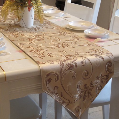 Diaidi Gold Sequin Table Runner, Jacquard Short Table Runner, Luxury