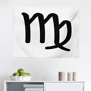Ambesonne Zodiac Virgo Tapestry, Hand Drawn Style the Virgin Big Astrology Sign Fortune Telling Monochrome, Fabric Wall Hanging Decor for Bedroom Living Room Dorm, 28