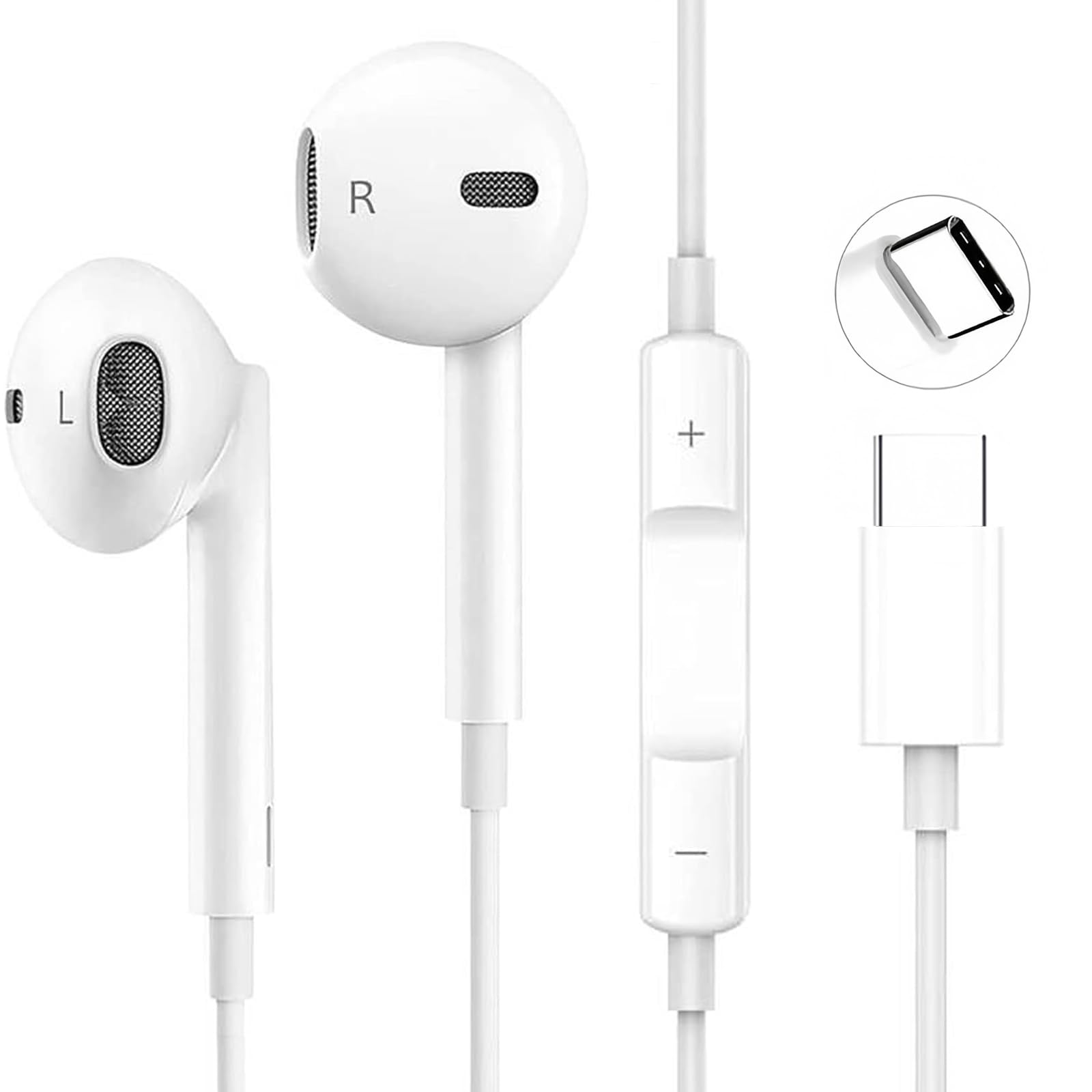 Écouteurs Filaires USB-C pour iPhone 17/16/16e/15 Pro Max, Écouteurs Intra-Auriculaires Hi-FI Stéréo USB C avec Microphone et Contrôle du Volume pour iPad, Galaxy S24/S23, Google Pixel