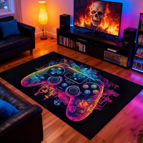RNPKZ Gaming Rug 120 x 160 cm Colorful Game Rug Non-Slip Play Mat Boys Rug With Printed Controller Kids Rugs Gaming Area Rug Washable GamingDecorative Rugs for Game Room Living Playroom Home Decor