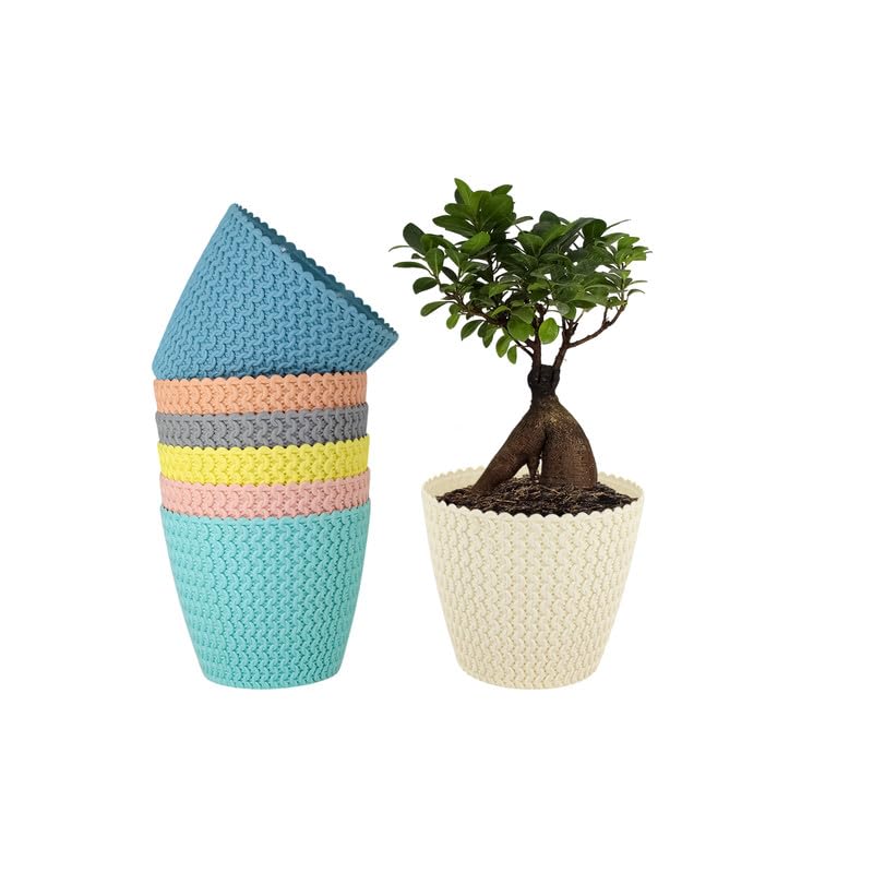 GARDENS NEED 7-Inch (17.78 cm) Flower Pot| Round Shape, Set of 7, Multi Planter for Indoor & Outdoor| UV-Resistant, Lightweight Plastic Pots| Ideal for Flowers, Herbs, and Small Plants