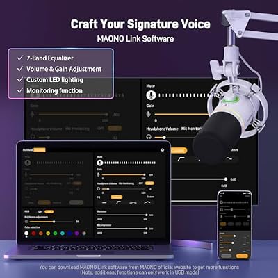 MAONO XLR/USB Dynamic Microphone Kit, RGB Podcast Mic with Software, Mute, Gain Knob, Volume Control, Boom Arm for Streaming, Gaming, Voice-Over, Recording-PD200XS White