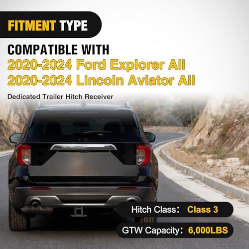 Image of Nilight Class 3 Trailer Hitch 2-Inch Heavy Duty Tow Hitch Receiver Fits 2020-2024 Ford Explorer 2020-2024 Lincoln Aviator All Compatible with Ball Mount Cargo Carrier Bike Rack Tow Hook