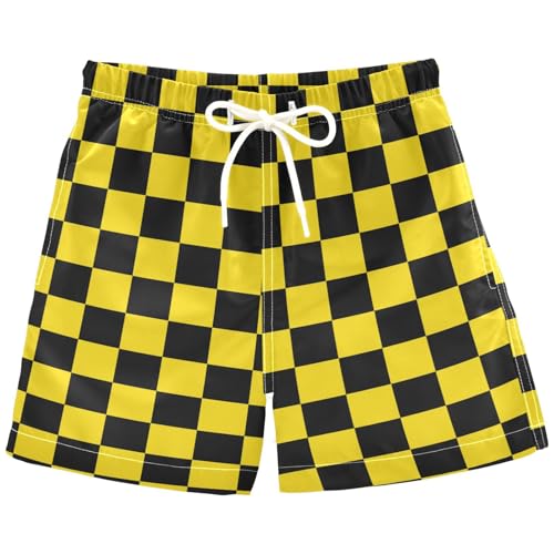 Pigsaly Boys Swim Trunks Bright Black Yellow Checkered Toddler Beach Board Shorts Baby Summer Bathing Suit XL