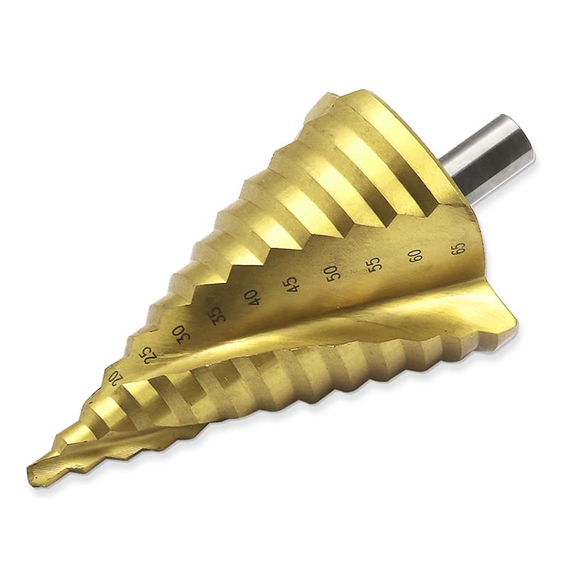 6-65mm/6-60mm HSS Rundschaft Stufenbohrer Spiral Metall Holzbearbeitung Stufenbohrer Lochbohrer Zimmerei Holzwerkzeuge(Titanium 6-65mm)