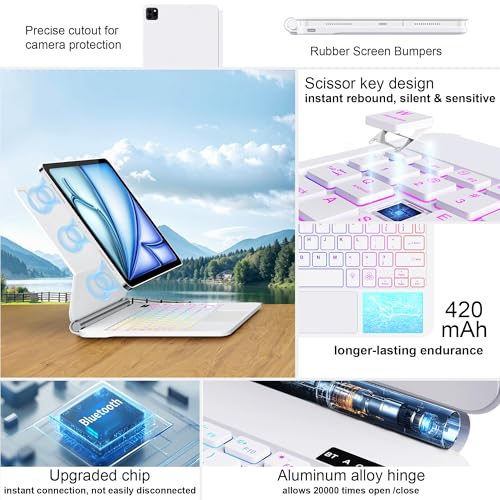 Image of for iPad Air 11 inch Case with Keyboard (M4 /M3 /M2,2026 / 2025 /2024), iPad Pro 11 (4th /3rd /2nd /1st Gen) & Air 5 /4th,Magic-Style Magnetic Case Keyboard with 7-Color Backlight, Multi-Touch Trackpad
