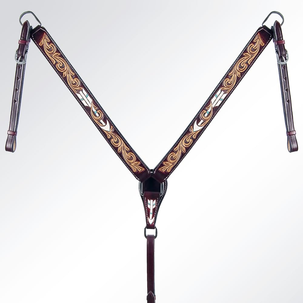 American Darling ADPAF119-BC Western Horse Floral Breast Collor Genuine Leather Tan