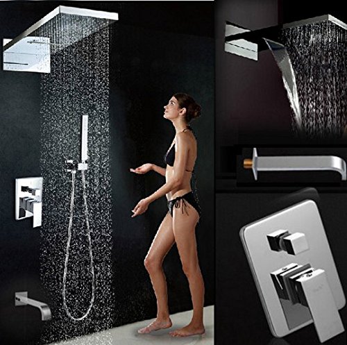 Mitigeur douche cascade Gowe Luxe : robinet encastré design en laiton pour baignoire chromée