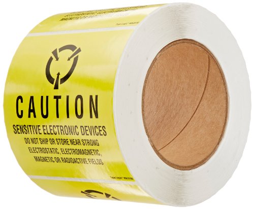 Tape Logic Aviditi Tape Logic 4" x 4","Sensitive Electronic Devices" Black/Yellow Warning Sticker, for Shipping, Handling, Packing, and Moving (1 Roll of 500 Labels)