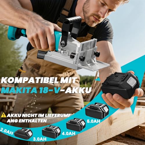 LIVOWALNY Flachdübelfräse Kompatibel Mit Makita 18V : Akku-Nutfräse Mit Staubbeutel & flachdübel für Holzbearbeitung (Ohne Akku/Ladegerät), 11000 U/Min, 6-Stufen-Tiefeneinstellung, 0-90° Schnitt