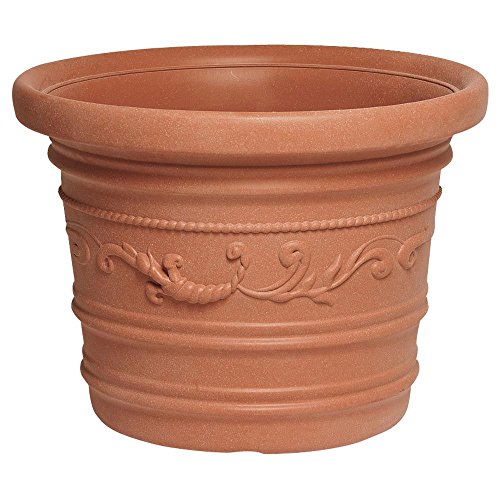 SATURNIA Macetero Resina Redondo, Color Terracota, Resistente, Ideal Exterior, 50 Cm Diametro.