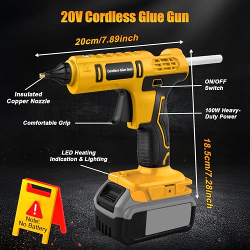 100W Akku Heißklebepistole Kompatibel Für Dewalt 18-20V Akku Schnell Aufheizung Klebepistole mit 12 PCS Klebesticks, Heissklebepistole für DIY (ohne Batterie,Ladegerät)