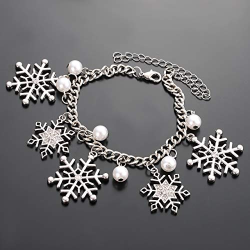 Yinl Christmas Snowflake Necklace Bracelet Earrings Snowflake Charm Link Bracelet Austrian Crystal Drop Dangle Earrings Christmas Snoflake Jewelry Set For Women Girls #TOP5