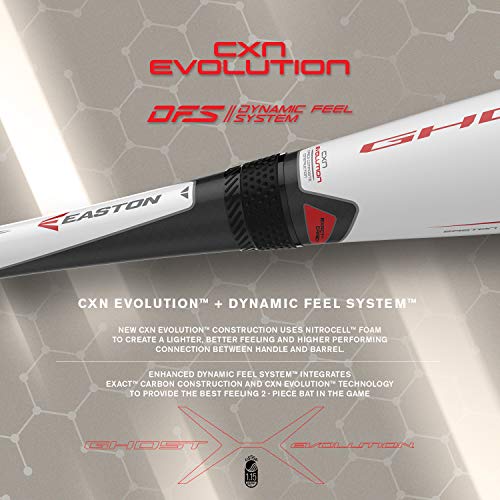 Easton Ghost X Evolution -10 (2 3/4") Usssa Senior League Baseball Bat | 28 Inch / 18 Oz | 2019 | 2 Piece Composite | Cxn Evolution | Exact Carbon | Flex Barrel | Speed End Cap | Lizard Skin Grip #TOP6