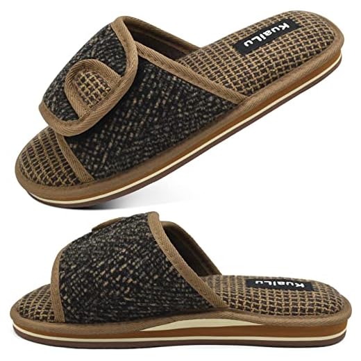 KuaiLu Pantuflas Hombre Ajustable Verano Chanclas Punta Abierta Anchas Zapatillas Casa Caballero Chancletas Diabeticos Artritis Edema Babuchas Comodas Memory Foam Soporte Arco Goma Suela Marrón43