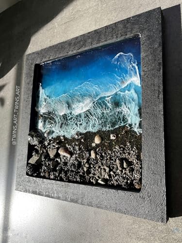 Tableau en résine époxy Black Shore, déco murale moderne sable noir - 3